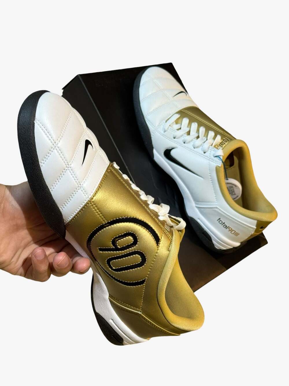 Nike Total 90 III SP White Metallic Gold HJ9351-101 Indoor Soccer Shoes